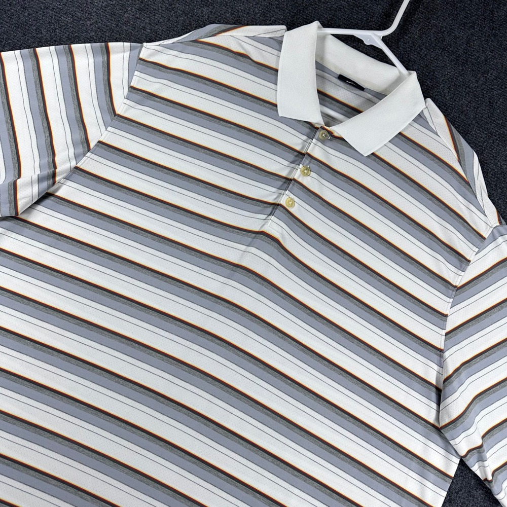 Nike Golf Polo Shirt Mens XL Extra Large White Striped Dri Fit Short Sleeve